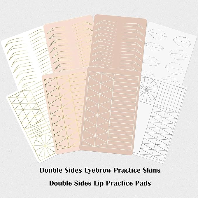 2PCS Doulbe Sides Silicone Practice Skin 1.5mm Thickness Permanent Makeup Tattoo Practice Pad for Eyebrow/Lip Practice (White Pad+Silver Line)