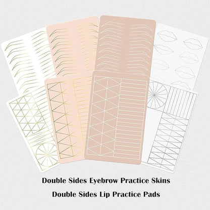 2PCS Doulbe Sides Silicone Practice Skin 1.5mm Thickness Permanent Makeup Tattoo Practice Pad for Eyebrow/Lip Practice (White Pad+Silver Line)