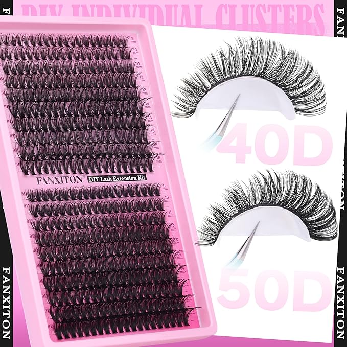 Wispy Lashes Cluster Kit Thick Eye Lash Clusters 40D+50D D 8-16mm Mix Lash Extension Kit Eyelash Clusters Volume Individual Lashes with Lash Bond and Seal and Tweezers
