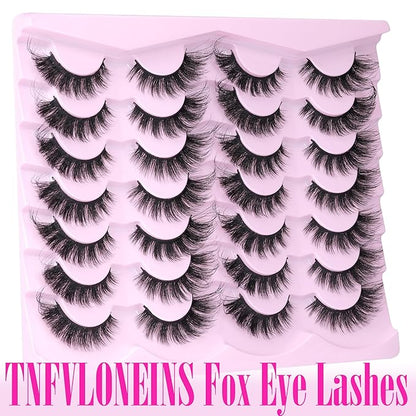 Fox Eye Lashes Mink Lashes Wispy 14 Pairs Cat Eye Lashes Strip False Eyelashes Natural Fake Eyelashes Pack by TNFVLONEINS