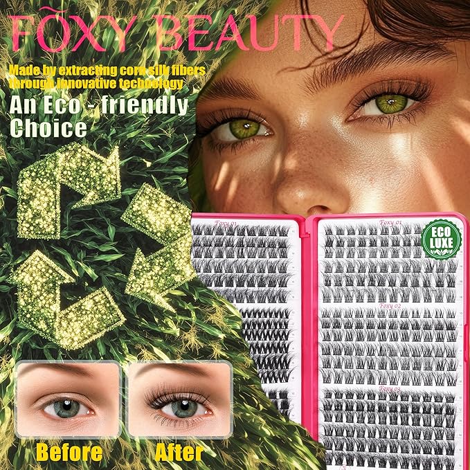 FOXY BEAUTY Lash Clusters Kit - Lash Clusters Eyelash Clusters Kit Lash Extension Kit Eyelash Clusters 0.05D Fluffy Eyelash Clusters Biodegradable Lightweight Eyelashes Kit Lash Kit with Bond and Seal