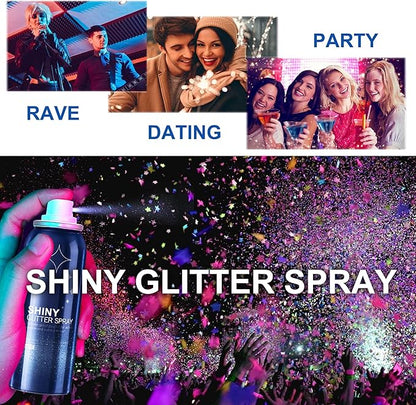 Body Glitter Spray for Hair and Body, Hairspray for Clothes, Long-Lasting Body Shimmer Spray Suitable for Stage, Festival Rave and Makeup Prom 2.11 Fl Oz