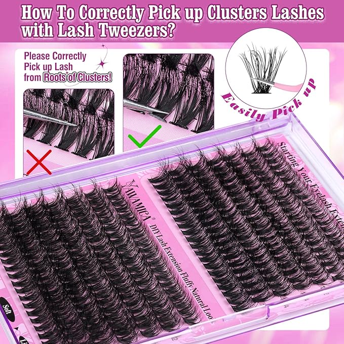 Yawamica Lash Clusters 40D+50D Fluffier Volume Individual Lashes Wispy Eyelash Clusters D Curly Natural Lash Extension 10-16mm Cluster Eyelash Extensions 280pcs for DIY Lash at Home