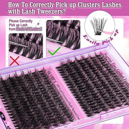 Yawamica Lash Clusters 40D+50D Fluffier Volume Individual Lashes Wispy Eyelash Clusters D Curly Natural Lash Extension 10-16mm Cluster Eyelash Extensions 280pcs for DIY Lash at Home
