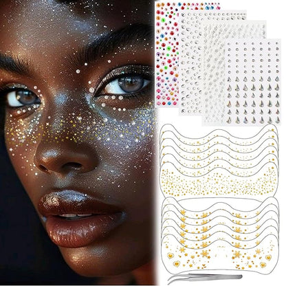 Glitter Freckles Face Tattoo - Gold Face Glitter Makeup Speckles - Face Glitter Speckles Patches - Waterproof Sparkle Freckles for Women - Face Gems and Pearls for Makeup - 12 Count (Gold)