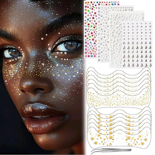 Glitter Freckles Face Tattoo - Gold Face Glitter Makeup Speckles - Face Glitter Speckles Patches - Waterproof Sparkle Freckles for Women - Face Gems and Pearls for Makeup - 12 Count (Gold)
