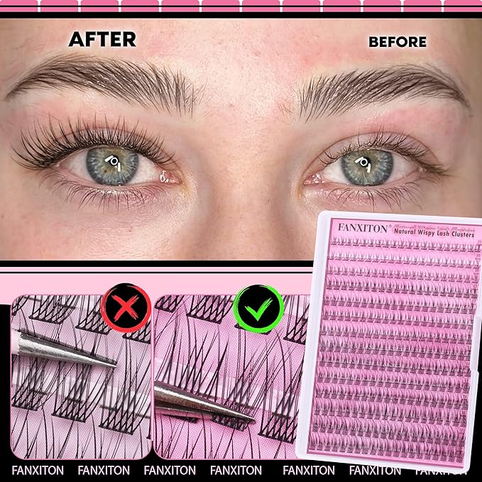 FANXITON Lash Clusters Kit Wispy Lashes Clusters Kit Natural C Lash Extensions Kit 280 Pcs Eyelash Clusters Kit with Lash Bond and Seal Tweezers Individual Lashes Kit