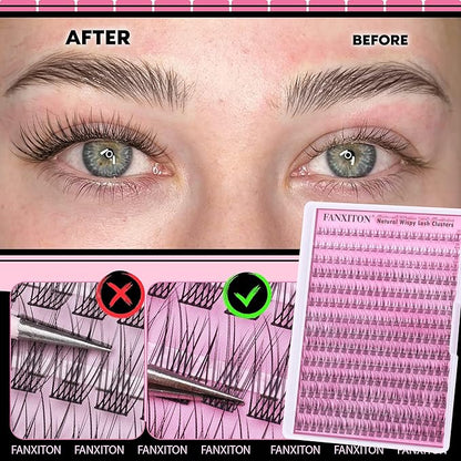 FANXITON Lash Clusters Kit Wispy Lashes Clusters Kit Natural C Lash Extensions Kit 280 Pcs Eyelash Clusters Kit with Lash Bond and Seal Tweezers Individual Lashes Kit