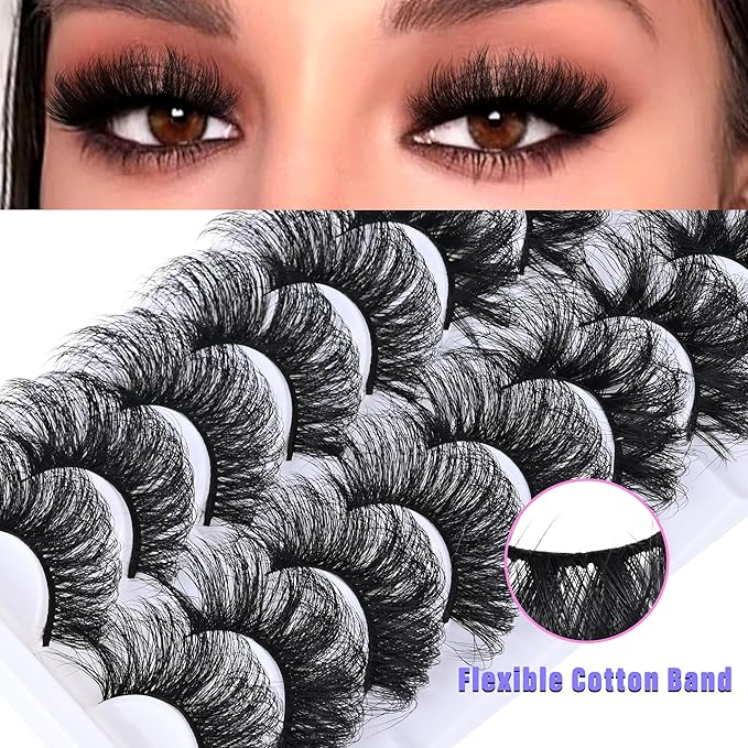 25 mm Lashes Long Dramatic Lashes Wispy D Curl 25mm Lashes Full Volume False Strip Lashes Thick Fluffy Long Fake Mink Eyelashes（2 Styles）