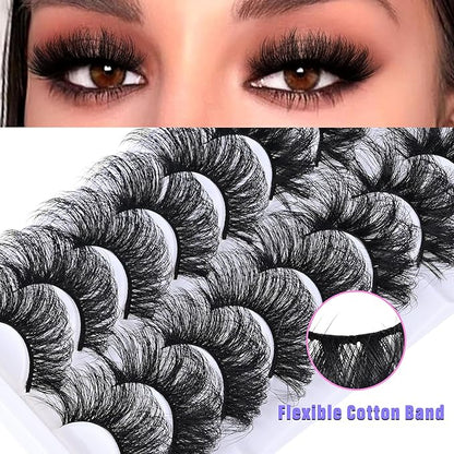 25 mm Lashes Long Dramatic Lashes Wispy D Curl 25mm Lashes Full Volume False Strip Lashes Thick Fluffy Long Fake Mink Eyelashes（2 Styles）
