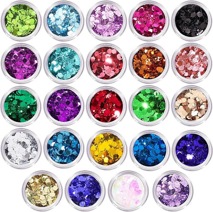 LEOBRO Chunky Glitter, 24 Colors Glitter for Crafts, Resin, Nail Body Face Hair Makeup, DIY Party Decorations, Solid Color