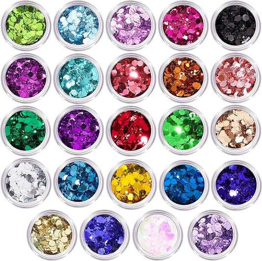 LEOBRO Chunky Glitter, 24 Colors Glitter for Crafts, Resin, Nail Body Face Hair Makeup, DIY Party Decorations, Solid Color