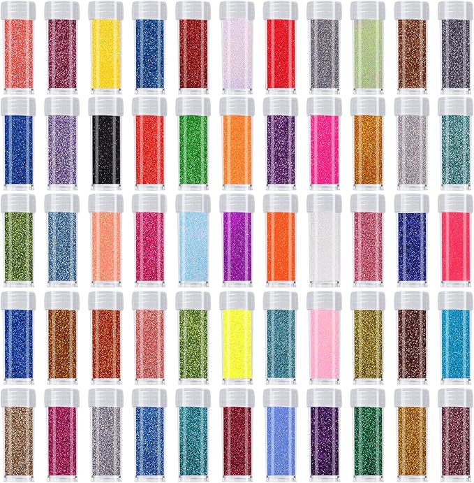 6 Gram/Tube,55 Assorted Colors Tubes Fine Glitter Include Holographic Iridescent Metalic Colors for DIY Crafts Tumbler Making,Face and Body Cosmetic,Make Up and Nail Art Glitter