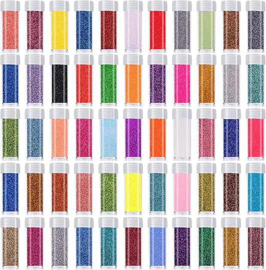 6 Gram/Tube,55 Assorted Colors Tubes Fine Glitter Include Holographic Iridescent Metalic Colors for DIY Crafts Tumbler Making,Face and Body Cosmetic,Make Up and Nail Art Glitter