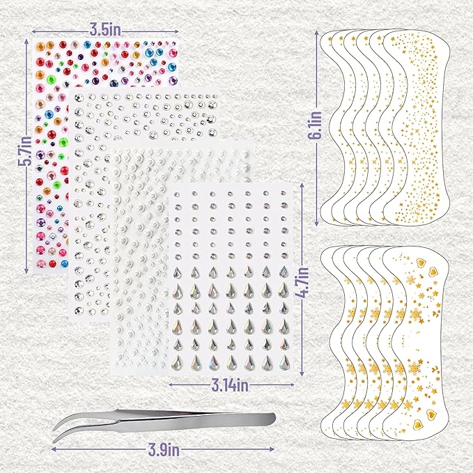 Glitter Freckles Face Tattoo - Gold Face Glitter Makeup Speckles - Face Glitter Speckles Patches - Waterproof Sparkle Freckles for Women - Face Gems and Pearls for Makeup - 12 Count (Gold)