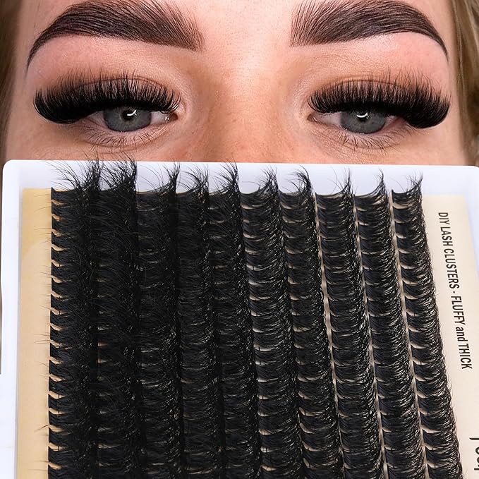 DIY Eyelash Extension Kit Volume Thick Lash Clusters Kit 10-18mm Thick Lash Extensions 90D Individual Eyelashes Extensions Kit with Lash Bond, Lash Remover, Lash Applicator (90D-D Curly-200Pcs)