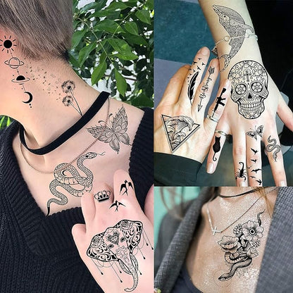 63 Sheets Realistic Black Rose Peony Flower Temporary Tattoos for Women Adults Body Art Arm, Snake Fake Floral Sketch Sleeve Tattoo Sticker