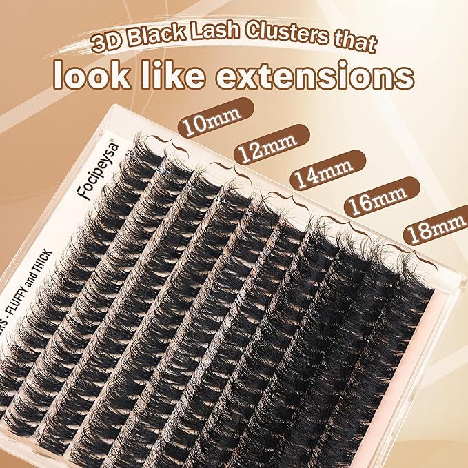 Focipeysa Full Volume Lash Extension Kit 200Pcs Lash Clusters Kit with Lash Bond and Seal and Lash Tweezers Lash Clusters DIY Eyelash Extensions Kit at Home (150D 10-18mm D Curly)
