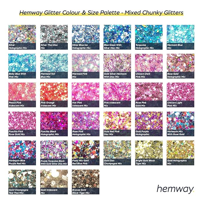 Hemway Mixed Glitter Tube Ultra Sparkle Box (Pack of 54) | Metallic Flakes Shaker Set for Resin & Epoxy Crafts | Assorted Colour Craft Supplies for Festival, Hair, Face, Body, Eye & Nail Art