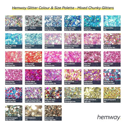 Hemway Mixed Glitter Tube Ultra Sparkle Box (Pack of 54) | Metallic Flakes Shaker Set for Resin & Epoxy Crafts | Assorted Colour Craft Supplies for Festival, Hair, Face, Body, Eye & Nail Art