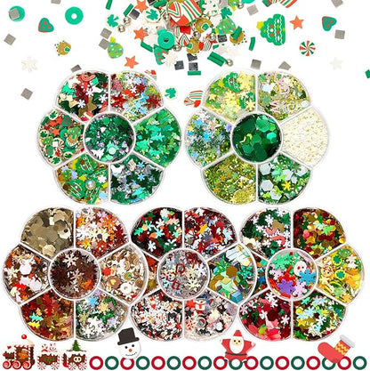 Rose Flower Christmas Chunky Glitter, 5 Boxes Mixes Sequins 3D Holographic Iridescent Theme Festival, Snowflakes, Santa Claus, Tree Craft, Santa Claus Decorate for DIY Arts Face Hair Body Nail
