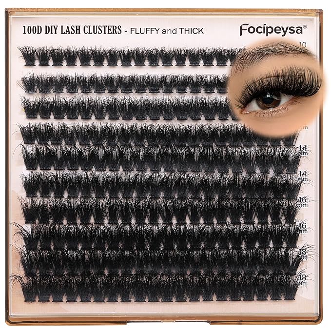 Fluffy Thick Lash Clusters DIY Eyelash Extension 10-18MIX D Curl Lash Clusters 100D Wispy Individual Eyelash Extensions Clusters Lashes DIY Fluffy Lash for Beginners by Focipeysa