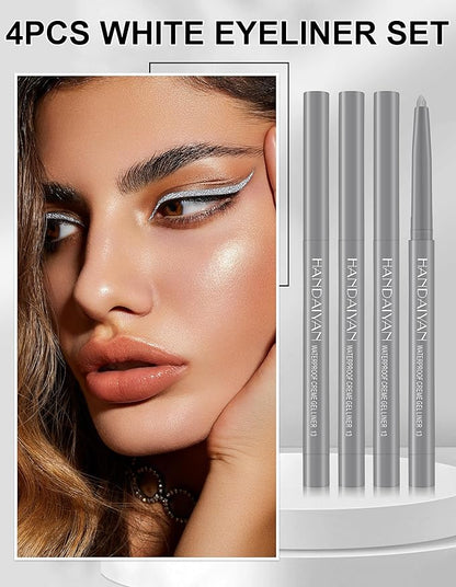 4PCS Shimmer Silver Pencil, Eye Liner Pencils, Waterproof Eyeliner Pencil & Smudge Proof Long-lasting, Eye Shadow, High-Pigmented Colorful, Retractable