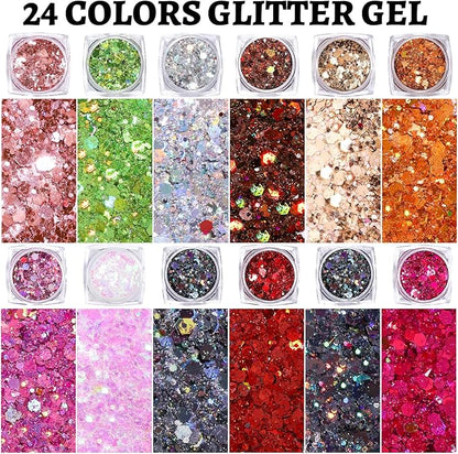 Teenitor 24 Colors Body & Hair Glitter Gel - Face, Body, Hair Glitter for Halloween Makeup