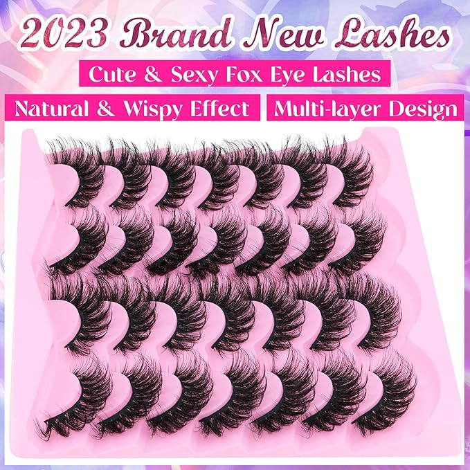 Fox Eye Lashes Natural False Eyelashes Mink Lashes Cat Eye Lashes 18mm Wispy Faux Mink Eyelashes Pack Strip Fake Eyelashes by TNFVLONEINS