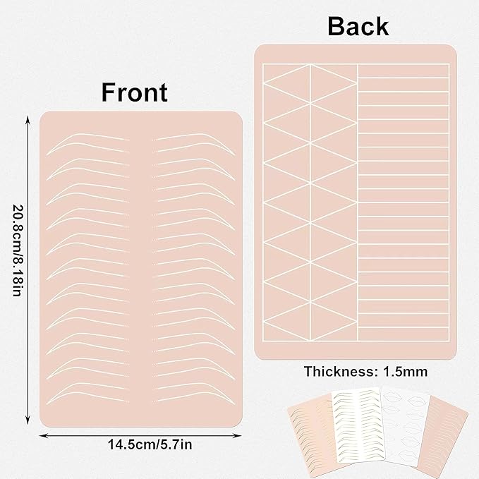 2PCS Doulbe Sides Silicone Practice Skin 1.5mm Thickness Permanent Makeup Tattoo Practice Pad for Eyebrow/Lip Practice (White Pad+Silver Line)