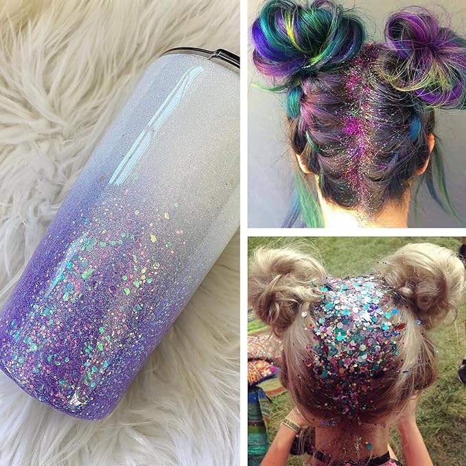 Holographic Chunky Glitter, Chunky and Fine Mix Sequins, Set of 40 Colors Festival, Iridescent Glitter for Crafts, Nails Face Tumbler Body Hair Painting Epoxy Art