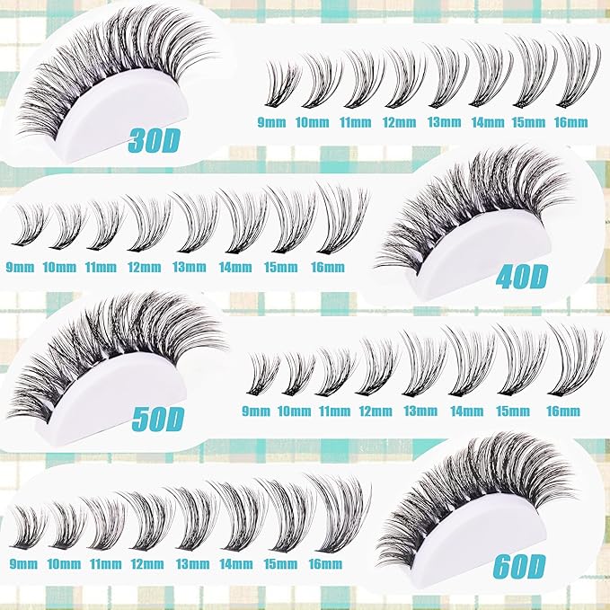 Lash Clusters Kit with Bottom Lashes, Lash Extension Kit With 30D40D50D60D Fluffy Upper Wispy Lash Clusters & 2 Type Bottom Lash Clusters,EyeLash Extension Kit with Black Bond & Clear Glue 2 In 1