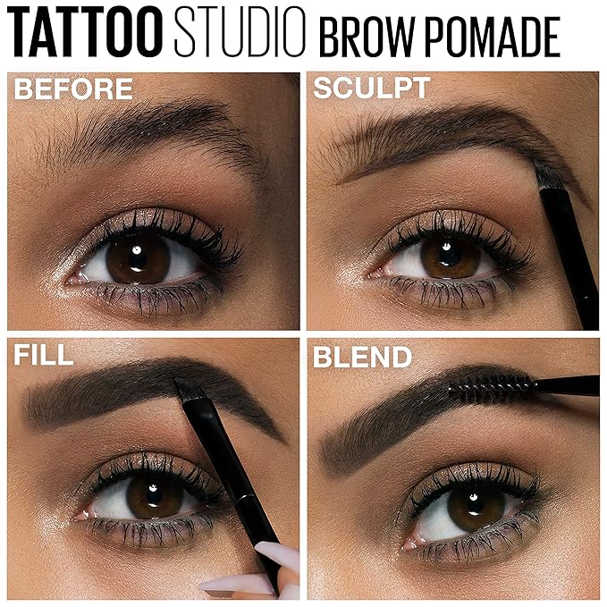 Maybelline New York Tattoostudio Brow Pomade Long Lasting, Buildable, Eyebrow Makeup, Light Blonde, 0.106 Ounce