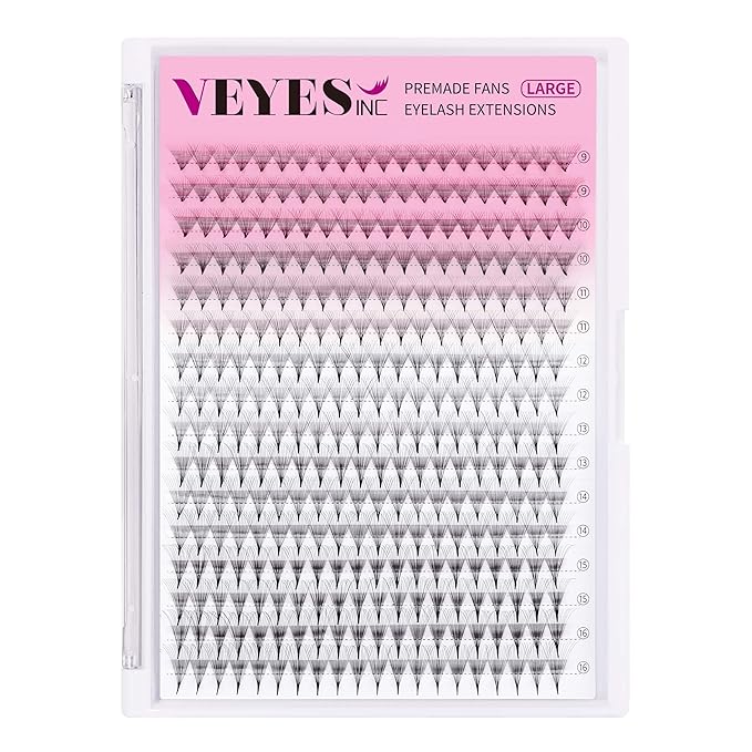 VEYES INC Premade Fans Eyelash Extensions 3D-24D C/D curl Natural & Volume Mixed Length Eyelash Tray, Professional Lash Supplies, Matte Black(14D 0.05 C-curl 9-16mm)