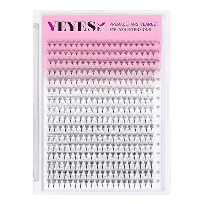 VEYES INC Premade Fans Eyelash Extensions 3D-24D C/D curl Natural & Volume Mixed Length Eyelash Tray, Professional Lash Supplies, Matte Black(14D 0.05 C-curl 9-16mm)