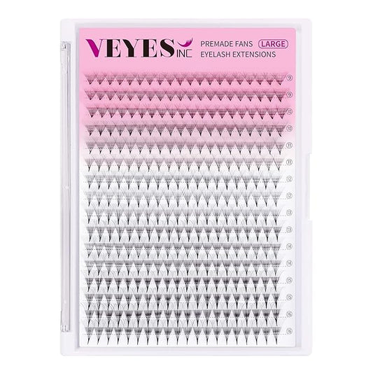 VEYES INC Premade Fans Eyelash Extensions 3D-24D C/D curl Natural & Volume Mixed Length Eyelash Tray, Professional Lash Supplies, Matte Black(14D 0.05 C-curl 9-16mm)
