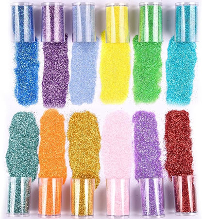 Pack of 45 Colors Iridescent Fine Glitter,Licool Extra Fine Holographic Glitter for Epoxy Resin DIY Craft,Nail Art,Body Hair Face Make up Powder,Slime Candle Tumbler Making Metalic