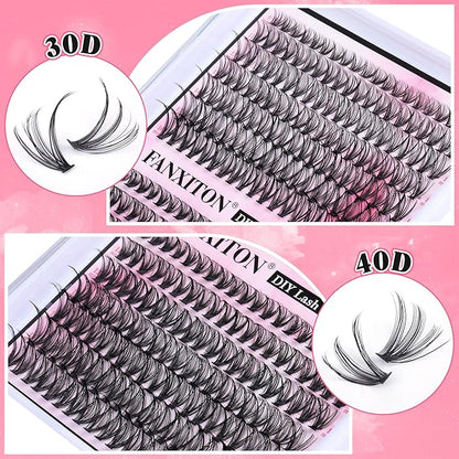 DIY Lash Extension Kit Natural Lash Clusters 30D+40D Mix 9-16 mm D lndividual Lashes Lash Remover 280 pcs Wispy Eyelash Extension Kit with Lash Bond and Seal and Lash Tweezers by FANXITON