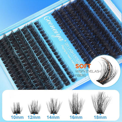 Geeneiya Thick Lashes Extension Kit DIY Lash Clusters Kit Full Eyelash Extension Kit with Lash Bond and Seal Lash Glue, Lash Applicator for Beginners (80D+100D,10-18MM, 280Pcs)