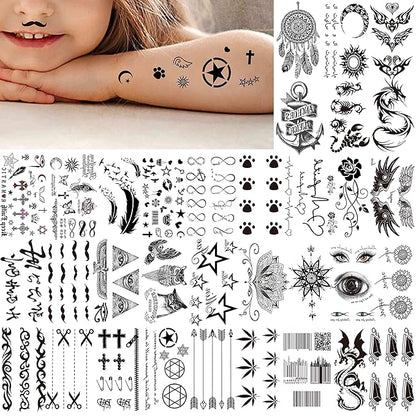 66 Sheets 3D Small Black Temporary Tattoos For Women Men Waterproof Fake Tattoo Stickers For Face Neck Arm Children Flower Birds Star Realistic Tatoo Kits For Boy Girls Adults