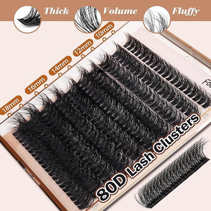 Focipeysa Eyelash Extension Kit, 200pcs 80D Mink Fur False Eyelashes, 10-18mm DIY Lash Clusters, Matte Black, Vegan, Cruelty Free, Includes Lash Bond & Remover, Tweezers