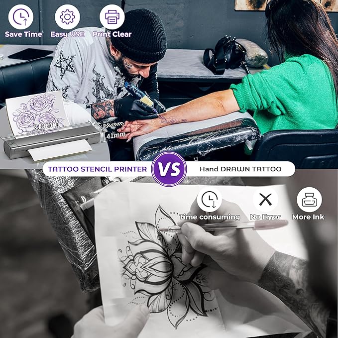 Wireless Tattoo Transfer Machine - Thermal Stencil Printer for Temporary & Specialty Tattoos, Compatible with Tablet PC & Phone - Silver