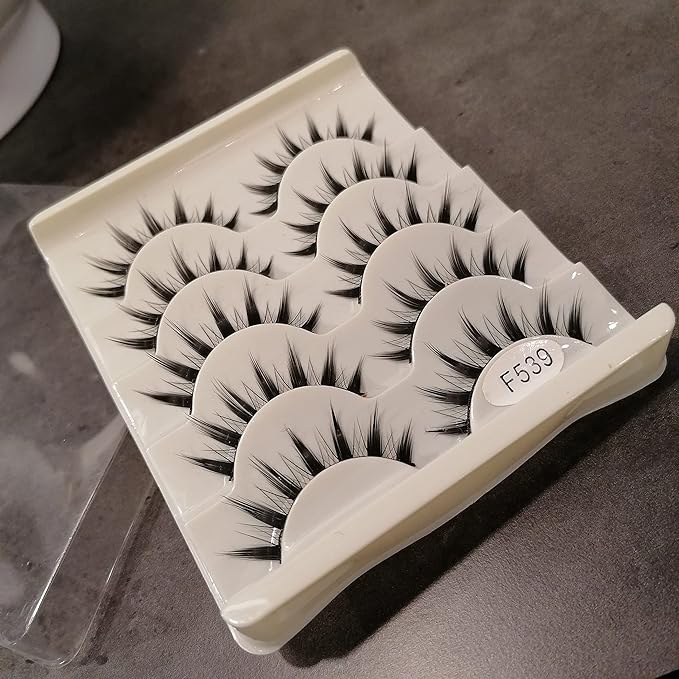 AUGENL 5 Pairs False Eyelashes - Cute Japanese Style Thick Eye Lash Extension, Reusable Lashes for Cosplay, Anime & Manga Eye Makeup Tools