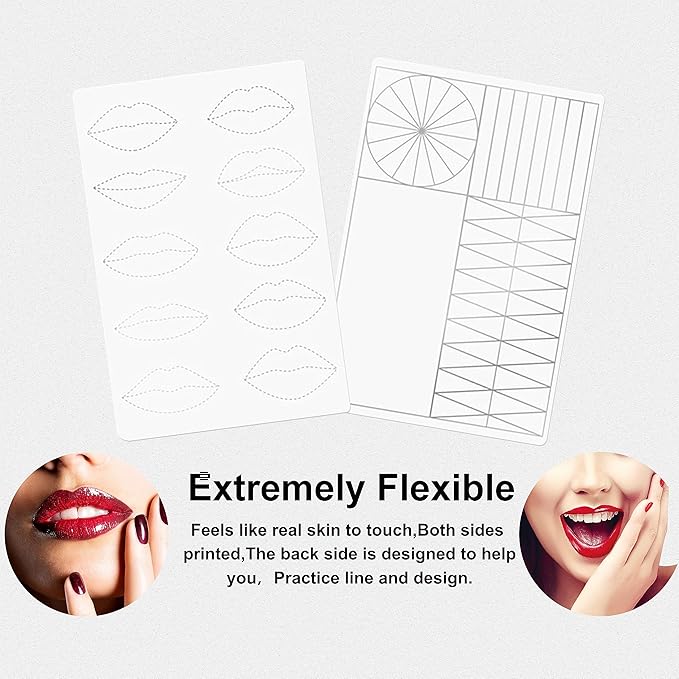 2PCS Doulbe Sides Silicone Practice Skin 1.5mm Thickness Permanent Makeup Tattoo Practice Pad for Eyebrow/Lip Practice (White Pad+Silver Line)
