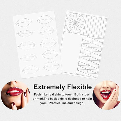 2PCS Doulbe Sides Silicone Practice Skin 1.5mm Thickness Permanent Makeup Tattoo Practice Pad for Eyebrow/Lip Practice (White Pad+Golden Line)