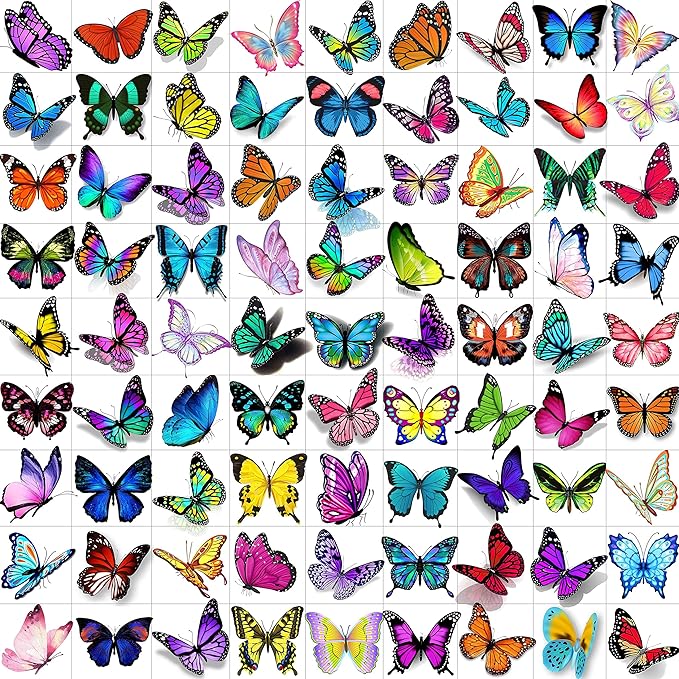 81 PCS Colorful Butterfly Temporary Tattoos For Women Boobs, Watercolor Small 3D Butterfly Long Lasting Temp Tattoo Sticker For Kids Girls Face Arm, Fake Tattoos That Look Real And Last Long