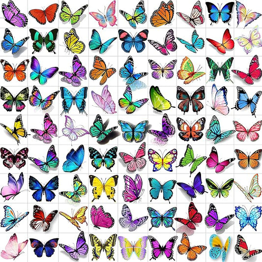 81 PCS Colorful Butterfly Temporary Tattoos For Women Boobs, Watercolor Small 3D Butterfly Long Lasting Temp Tattoo Sticker For Kids Girls Face Arm, Fake Tattoos That Look Real And Last Long