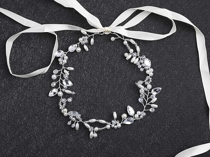 Kercisbeauty Wedding Bridal Headband with Pearl Headpiece for Women Girls Prom Headpiece Vintage Boho Tiara Bridesmaid Hair Accessories(Silver)