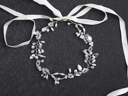 Kercisbeauty Wedding Bridal Headband with Pearl Headpiece for Women Girls Prom Headpiece Vintage Boho Tiara Bridesmaid Hair Accessories(Silver)