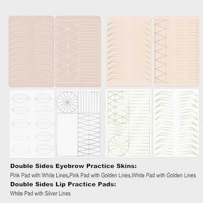 2PCS Doulbe Sides Silicone Practice Skin 1.5mm Thickness Permanent Makeup Tattoo Practice Pad for Eyebrow/Lip Practice (White Pad+Silver Line)